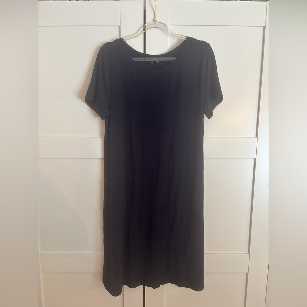 Theory navy blue size large stretch T-shirt dress casual chic minimalist